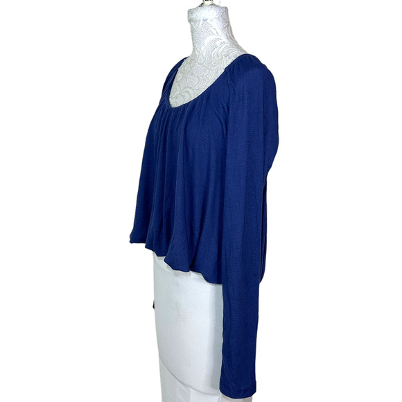Free People Bondi Long Sleeve cropped Blouson Thermal Top True Blue Women XL NWT - Picture 10 of 13